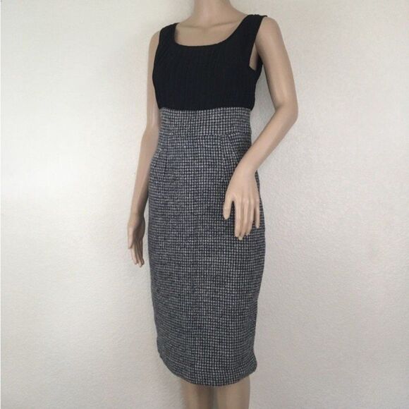 Anthropologie Sparrow Vapor Rise Black Houndstooth Wool Sheath Dress M NWT - Picture 5 of 11